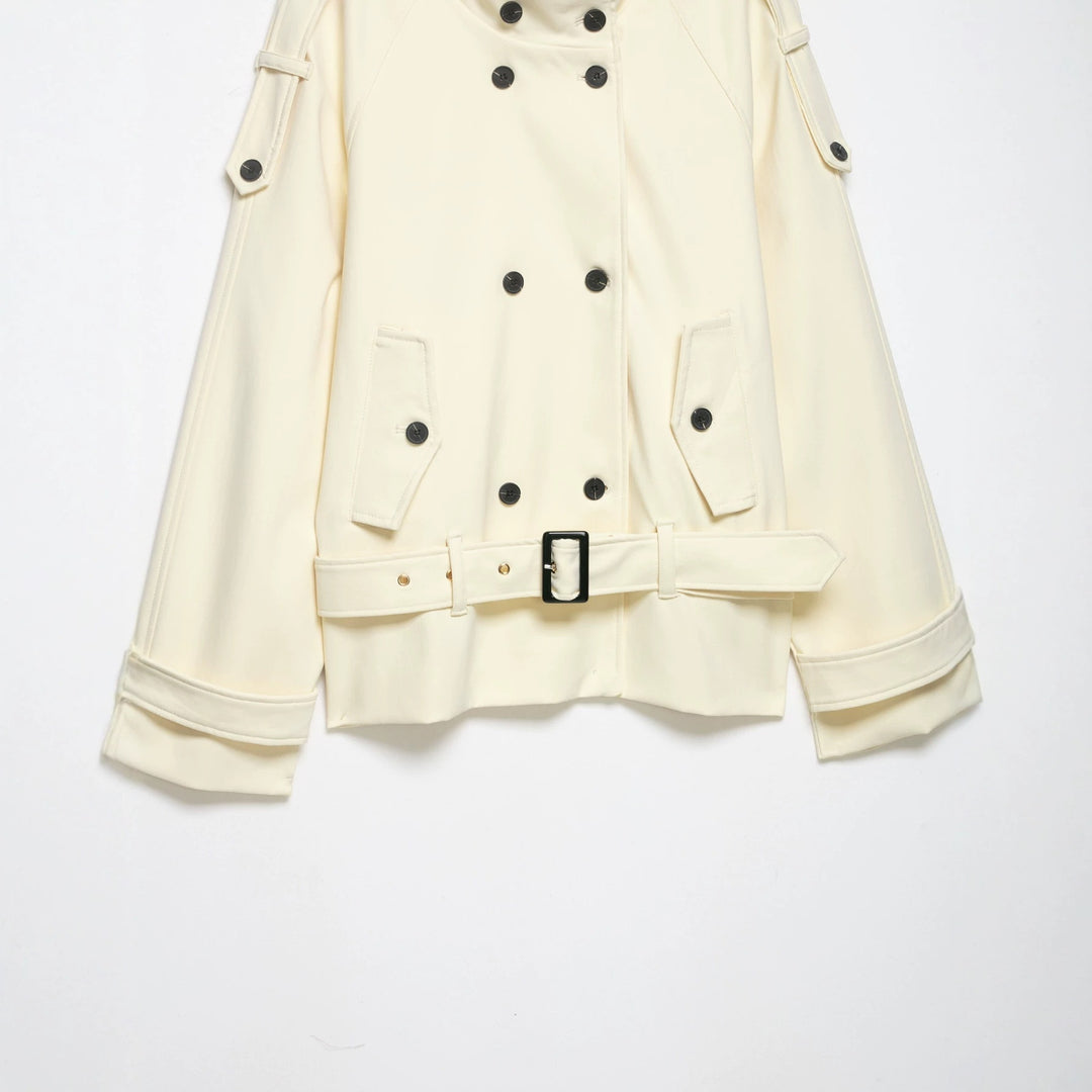 Damen Kurzjacke im Trenchcoat-Stil mit Doppelreiher und Taillengürtel Drune