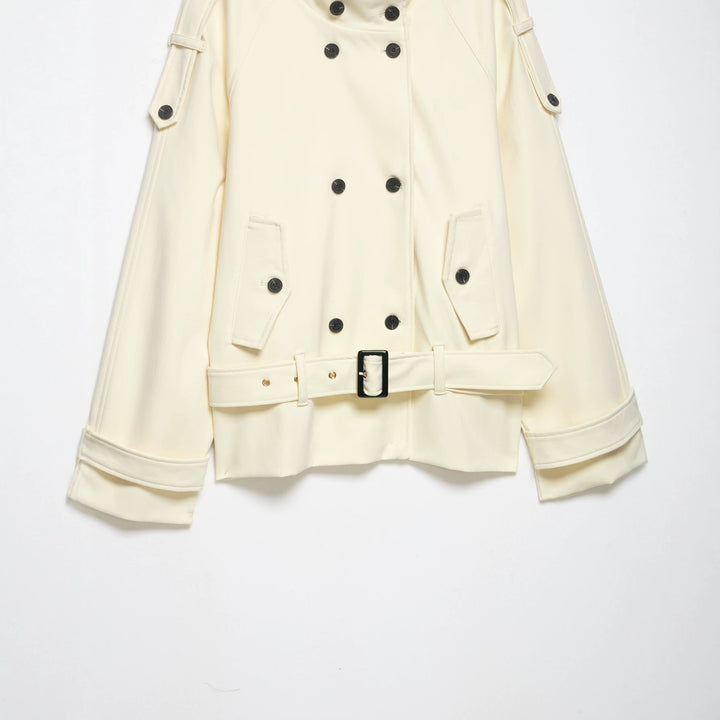 Damen Kurzjacke im Trenchcoat-Stil mit Doppelreiher und Taillengürtel Drune