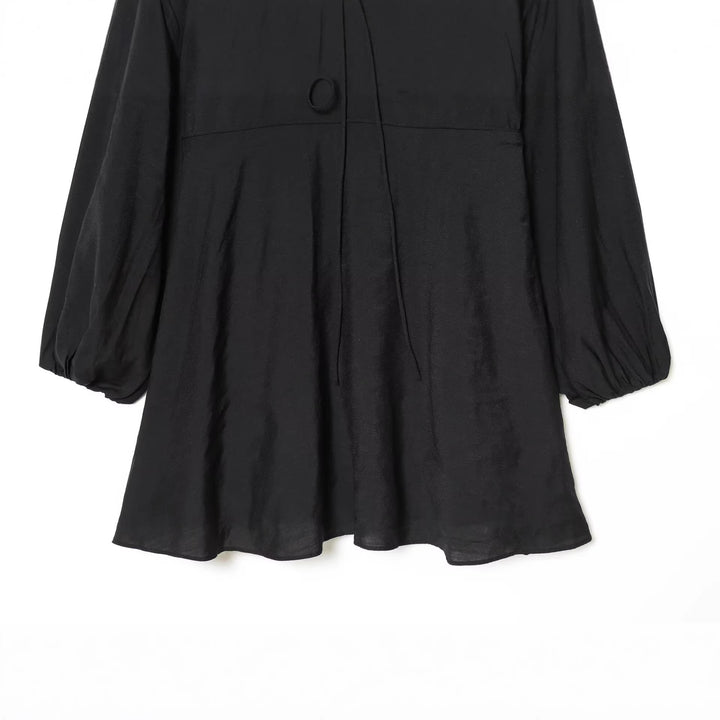 Damen Kurzkleid mit tiefem V‑Ausschnitt, Empire‑Taillenband und weiten Ballonärmeln Drune