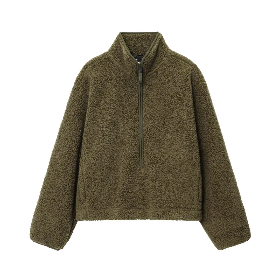 Damen nan kuscheliger Teddy-Fleece Half-Zip Pullover mit Känguru-Tasche Drune