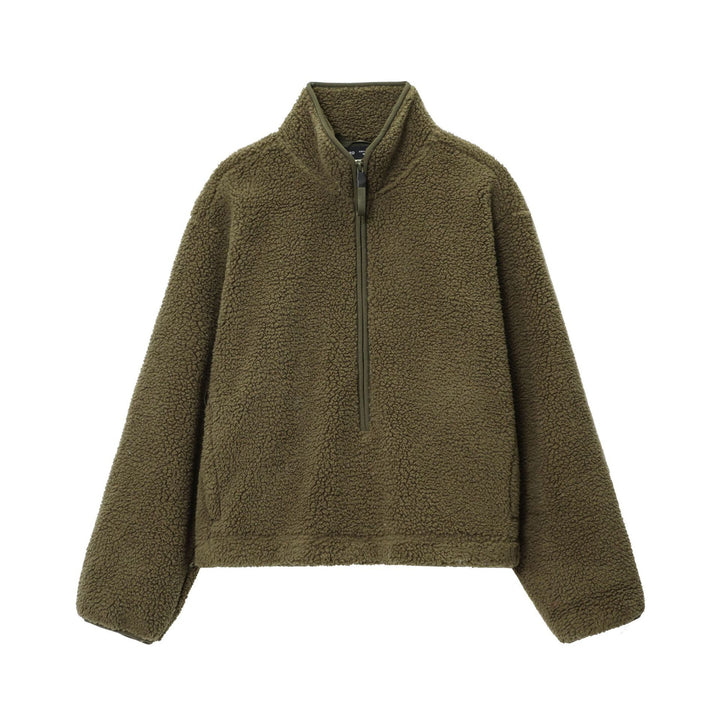 Damen nan kuscheliger Teddy-Fleece Half-Zip Pullover mit Känguru-Tasche Drune