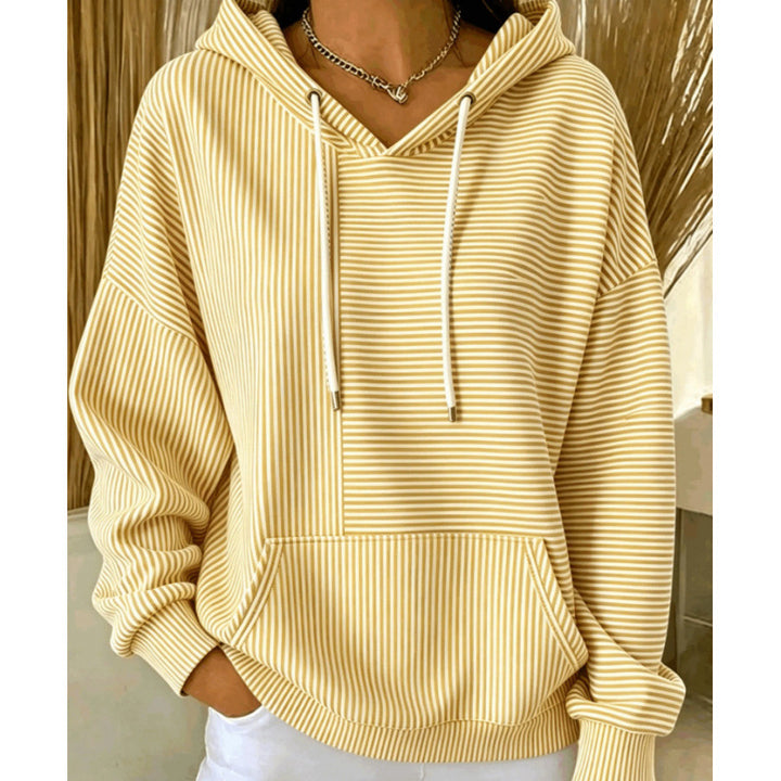 Damen Oversize Kapuzenpullover mit feinem Streifenprint, Kängurutasche und V-Ausschnitt-Kapuze Drune