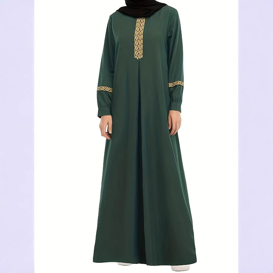 Damen Kaftan-Kleid mit eleganten Goldakzenten und langen Ärmeln Drune