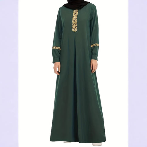 Damen Kaftan-Kleid mit eleganten Goldakzenten und langen Ärmeln Drune