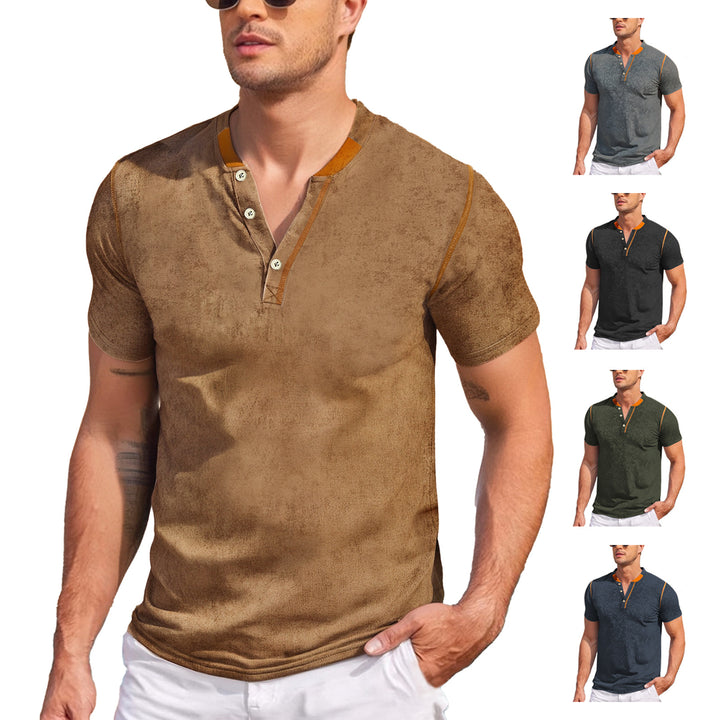 Herren nan lässiges Kurzarm-Grandadshirt mit kurzer Knopfleiste, Kontrastpaspel und weichgewaschener Struktur Drune