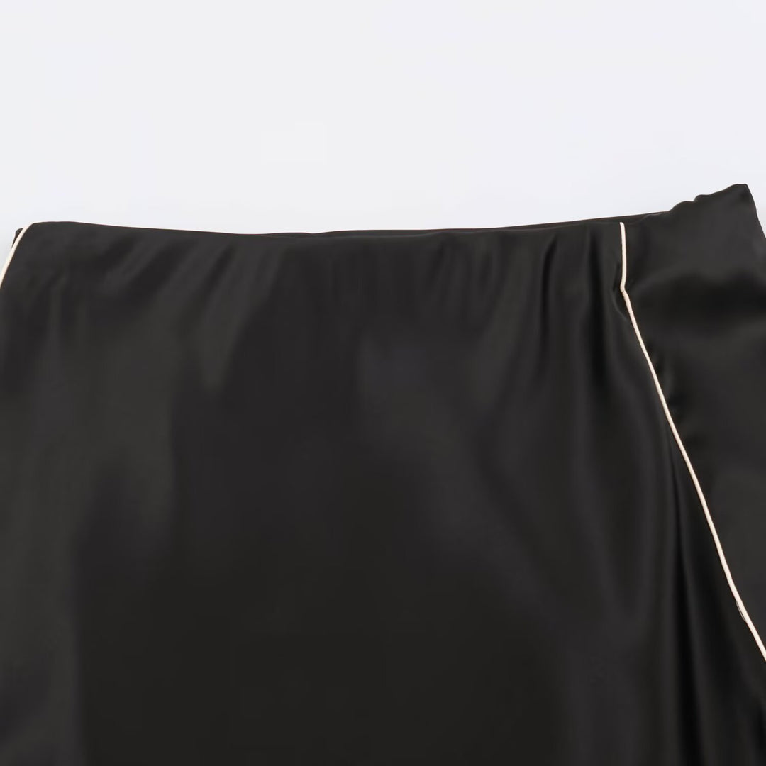 Damen Satin-Midirock mit seitlichem Paspelband und A-Linien-Schnitt Drune