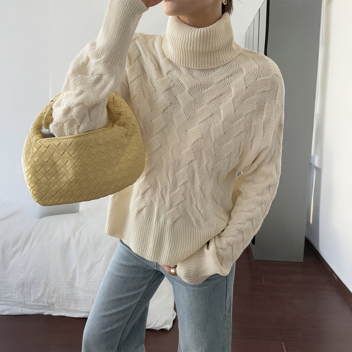 Damen nan grobstrick Rollkragenpullover mit Zopfstruktur, oversized Schnitt und längeren Ärmeln Drune