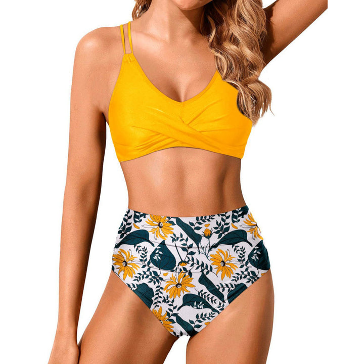Damen Hochtailliertes Bikini-Set mit gerafftem Oberteil Drune
