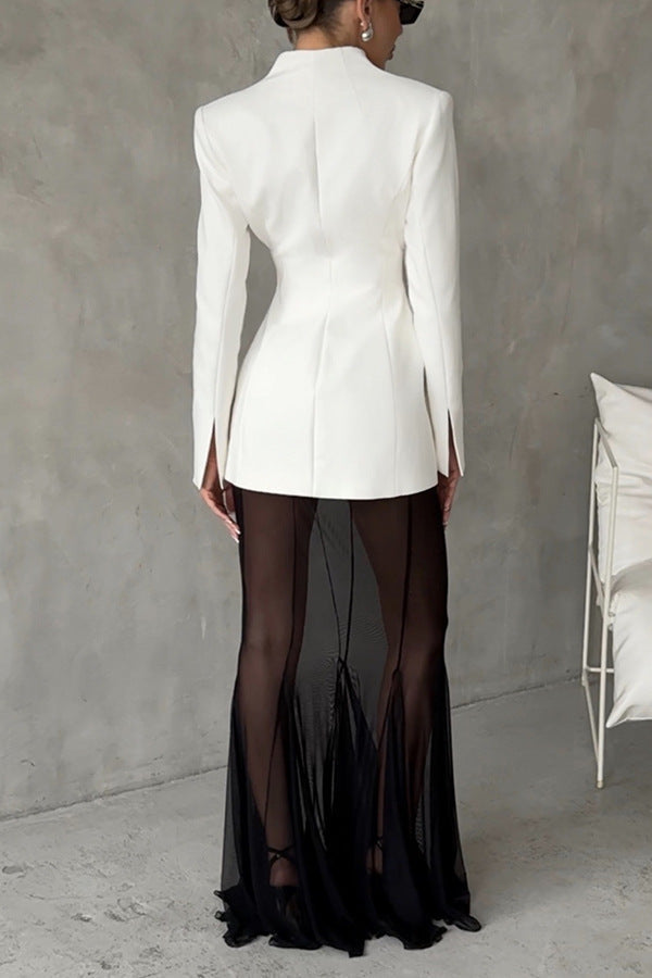 Drune | Satin Top und Lockerer Elastischer Mesh Rock Zweiteiler Satz