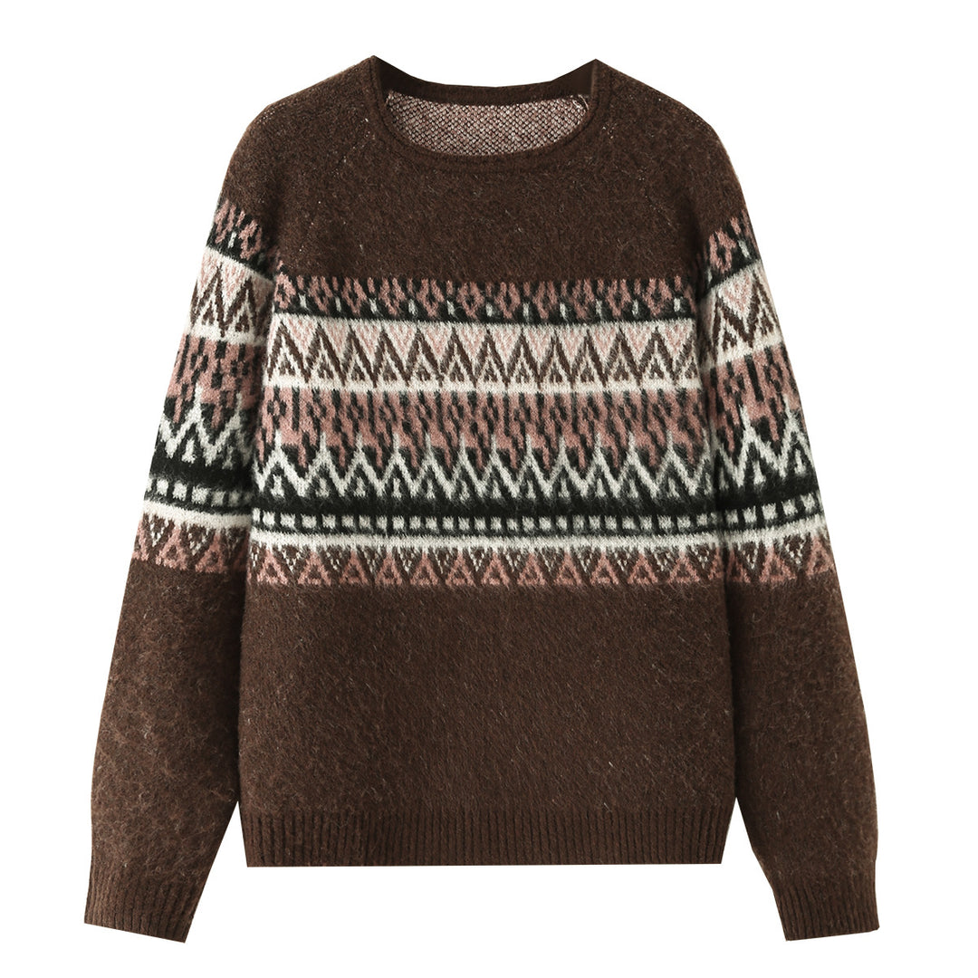 Damen Oversize Mohair-Mix Pullover mit Rundhals und Fair-Isle-Muster Drune