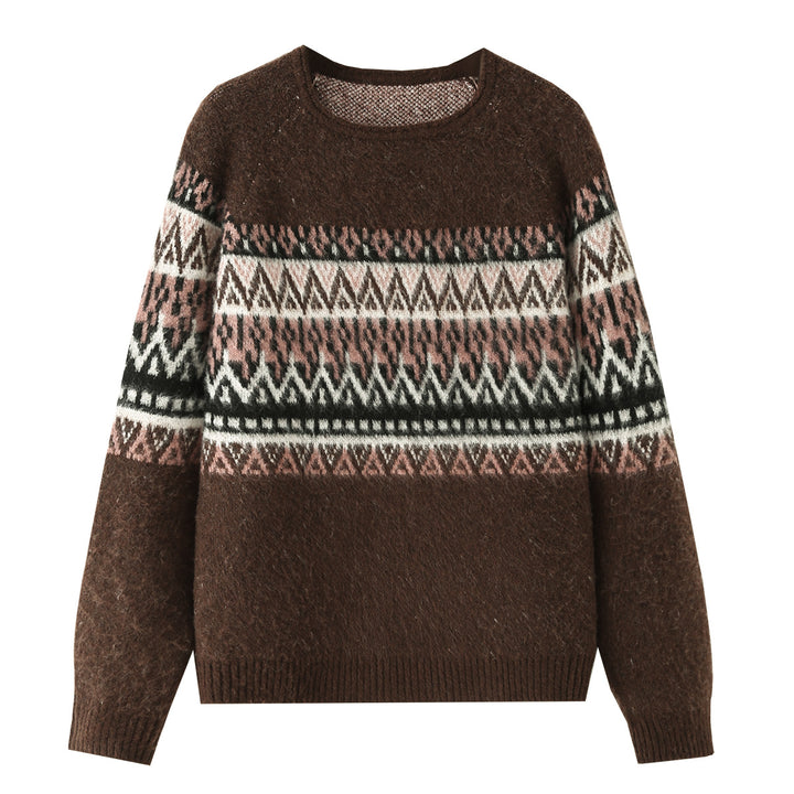 Damen Oversize Mohair-Mix Pullover mit Rundhals und Fair-Isle-Muster Drune