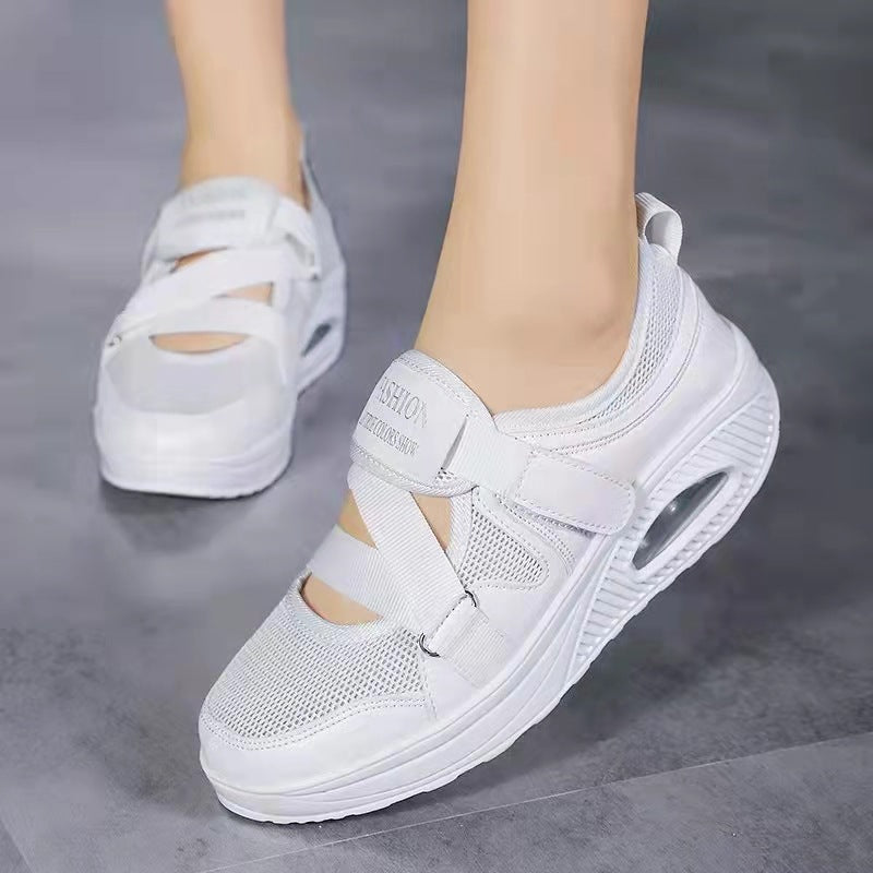 Damen Sportive Plateausneaker mit Luftkammer, Strick‑Mesh und Klettkreuzriemen Drune