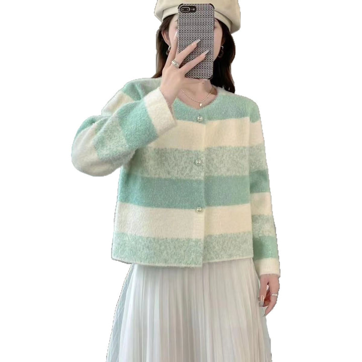 Damen Flauschiger Grobstrick-Cardigan mit Perlenknöpfen Drune