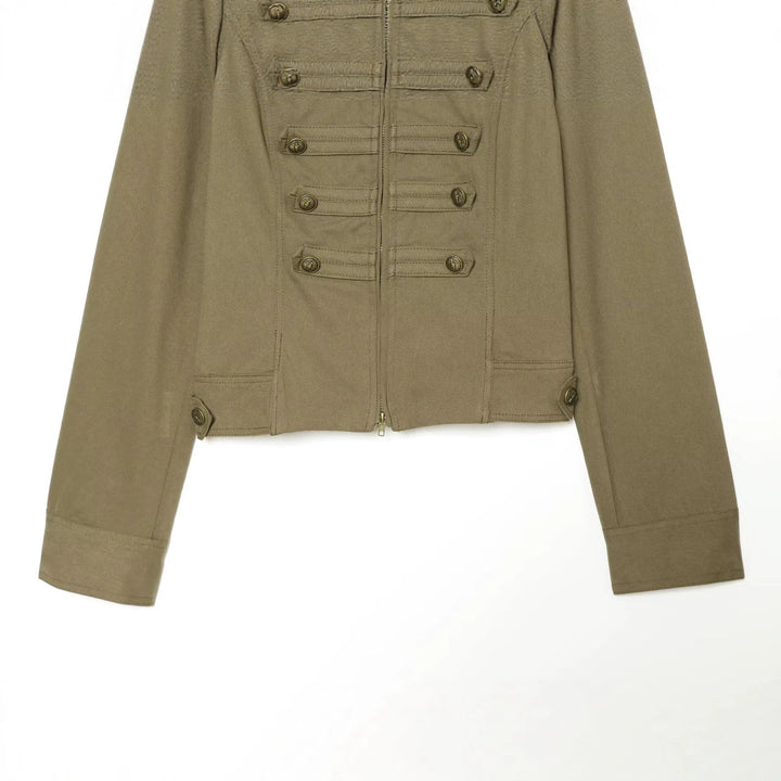 Damen Militärinspirierte taillierte Feldjacke mit Stehkragen und Zierknopfleisten Drune