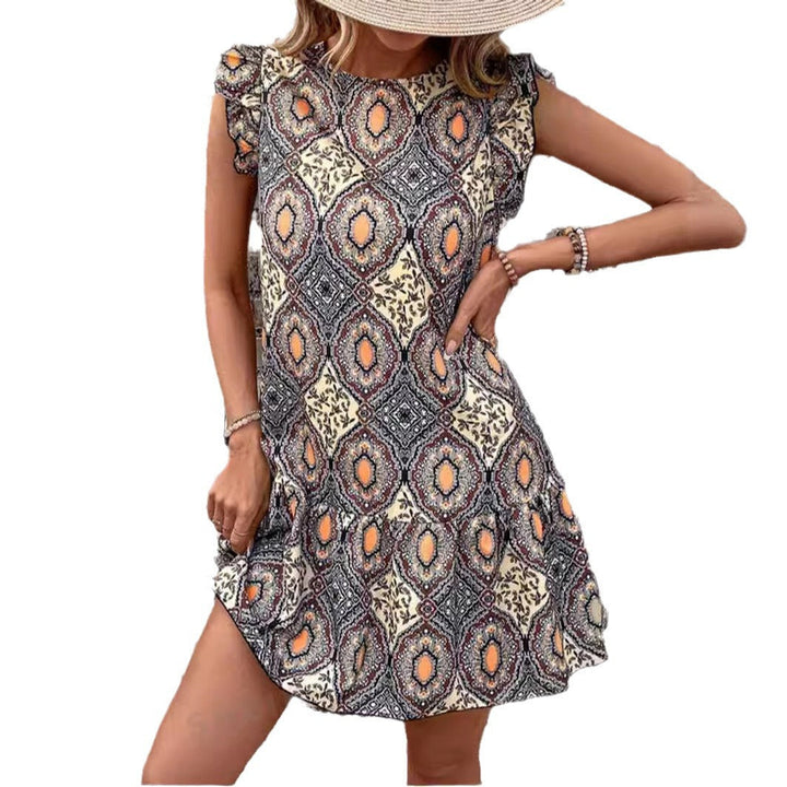 Damen kurzes Sommerkleid mit Rüschendetails Drune