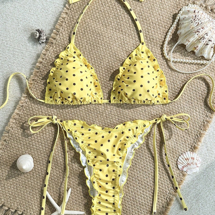 Damen Triangel-Bikini mit Rüschendetails und lebhaftem Blumendruck Drune