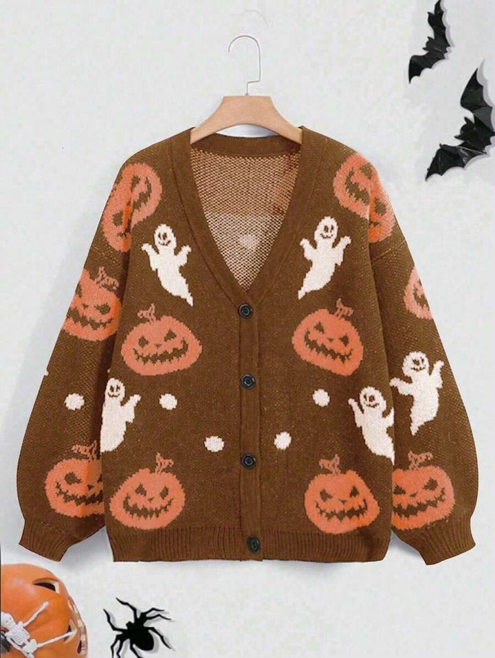 Damen kuschelige Herbstjacke mit gruseligem Motiv Drune