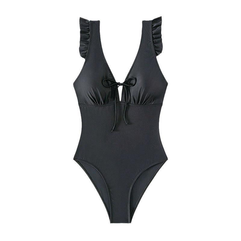 Damen Elegant geschnittener Einteiler Badeanzug mit Rüschendetails Drune