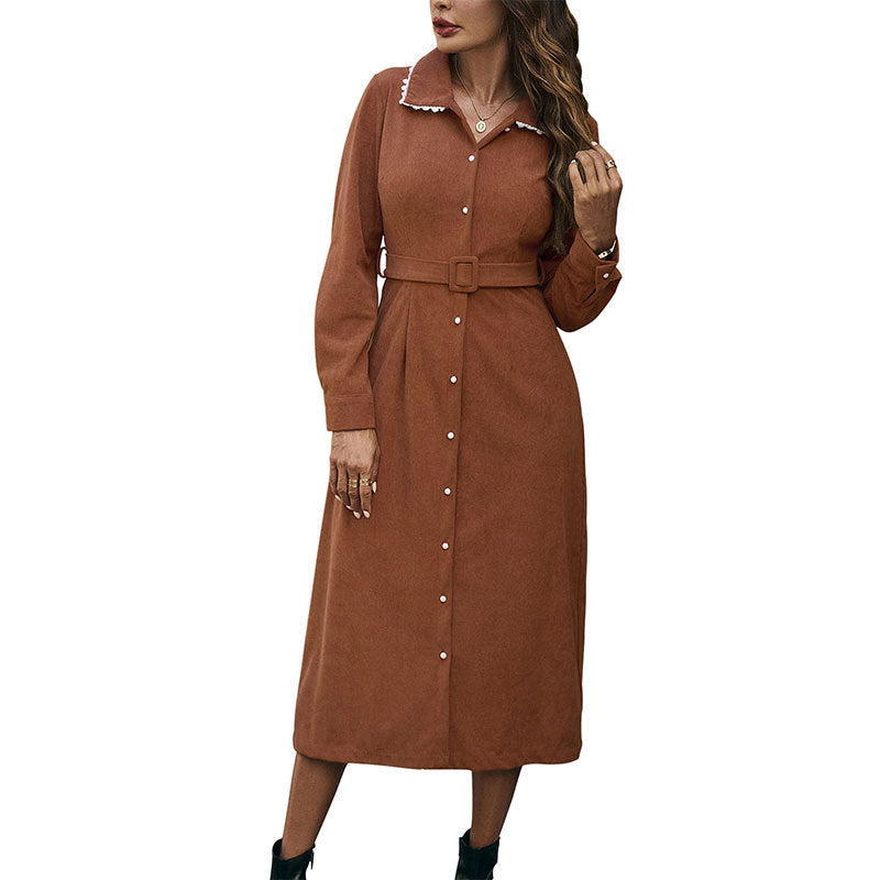 Damen Hemdblusenkleid mit Gürtel und Rüschen Drune