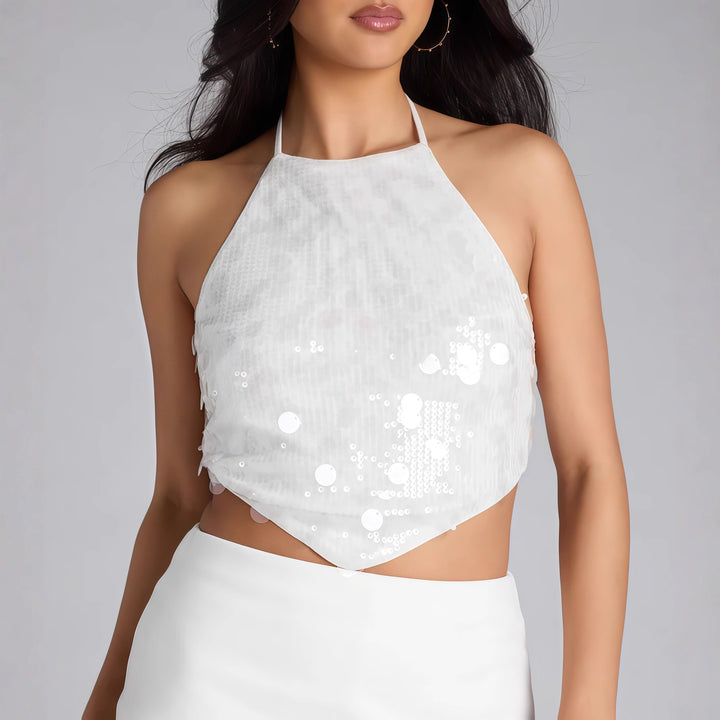 Damen Glamouröses Haltertop mit funkelnden Pailletten und elegantem Schnitt Drune
