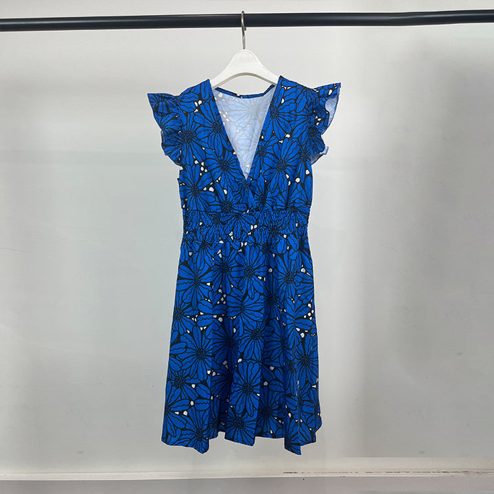 Damen Elegantes Blumenkleid mit schwingendem Saum und Rüschen Drune