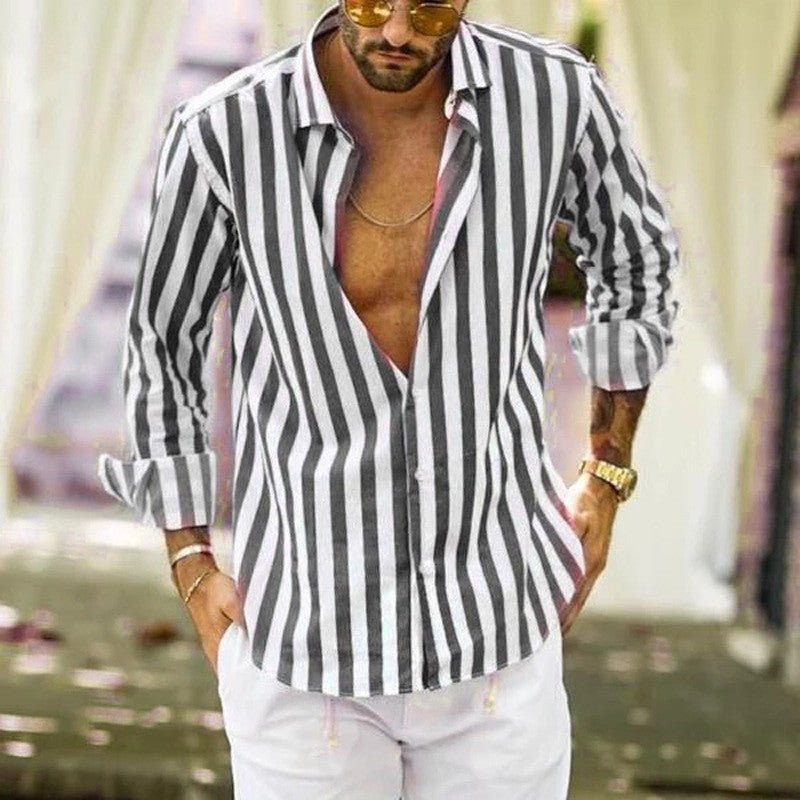 Herren elegantes gestreiftes Langarmhemd mit modernem Schnitt Drune