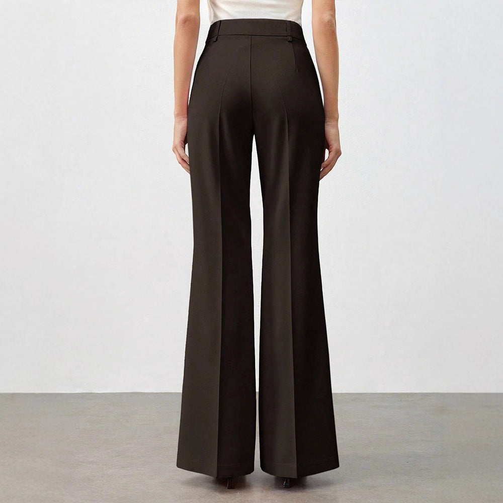Damen Klassische Stoffhose mit hohem Bund und geradem Bein Drune