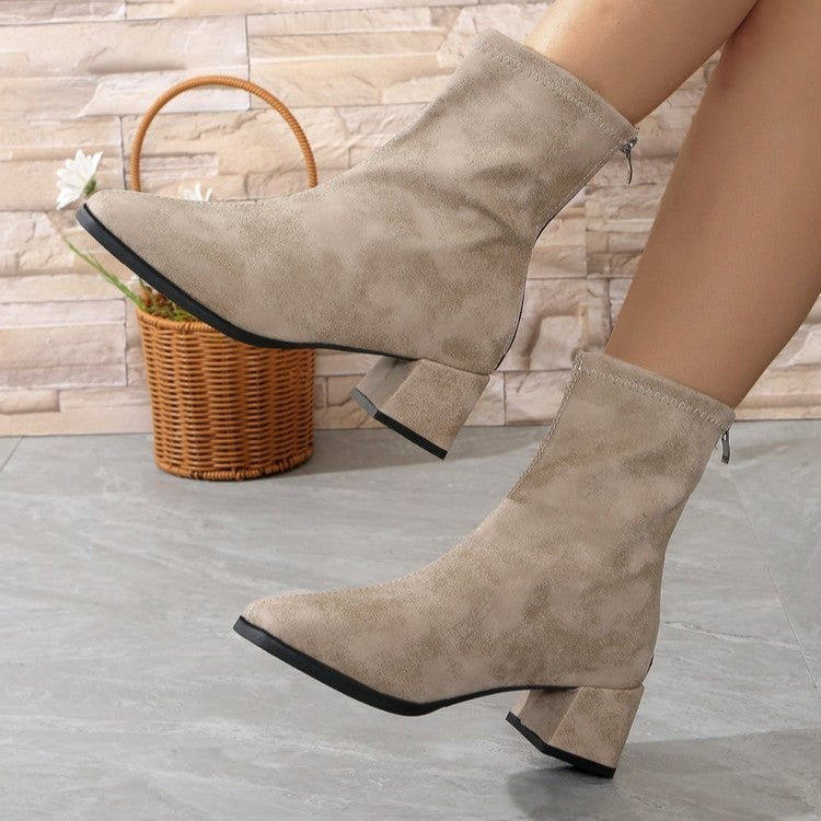 Damen Blockabsatz Stiefeletten aus weichem Wildlederimitat Drune