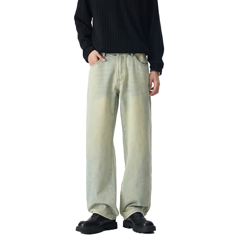 Herren Locker geschnittene Denim-Jeans mit weitem Bein und soften Vintage-Fade Drune