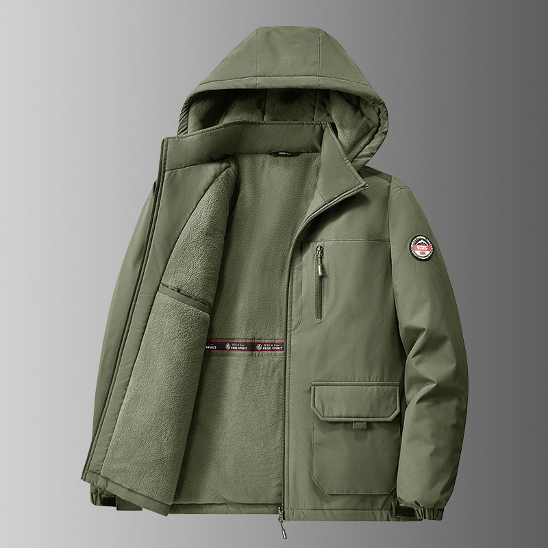Herren nan gefütterte Softshell-Winterjacke mit Teddyfutter, verstellbarer Kapuze und multifunktionalen Taschen Drune