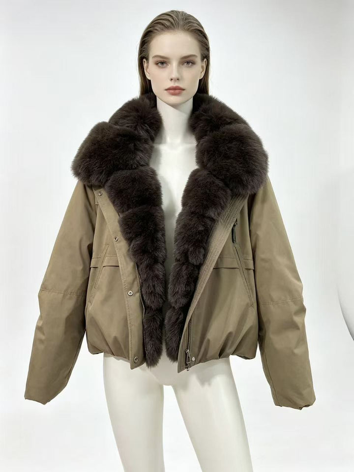 Damen nan taillierte Parka-Bomberjacke mit voluminösem Webpelzkragen und windabweisender Außenhülle Drune