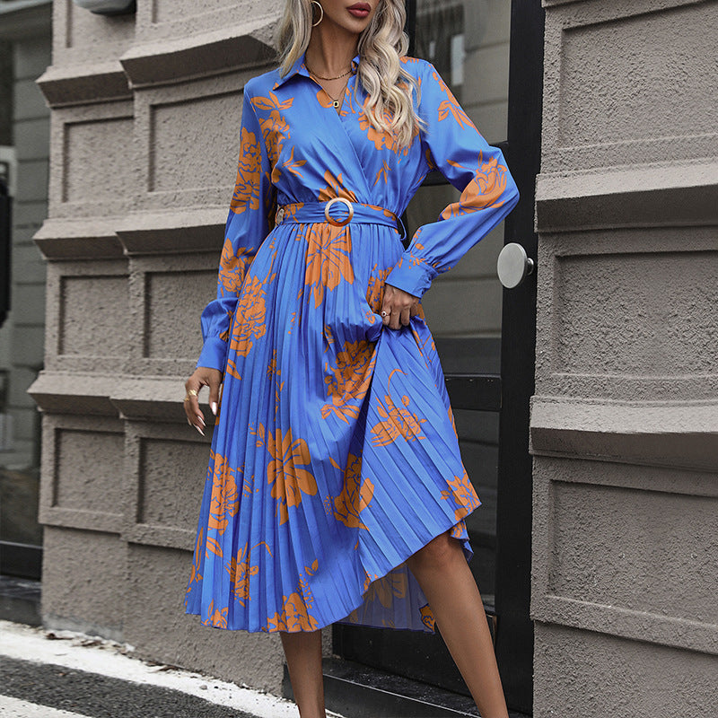 Damen Midikleid mit Plissée-Rock, Wickeloberteil und Taillengürtel Drune