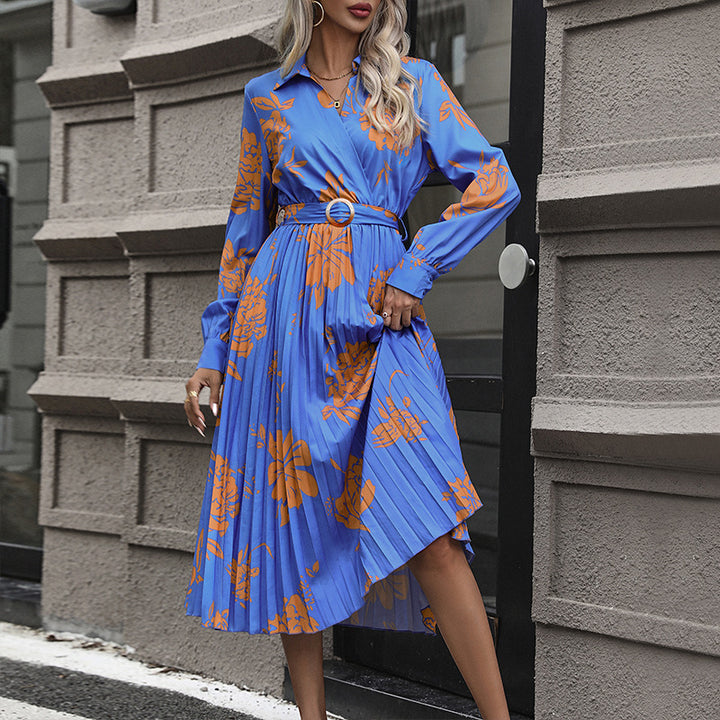 Damen Midikleid mit Plissée-Rock, Wickeloberteil und Taillengürtel Drune
