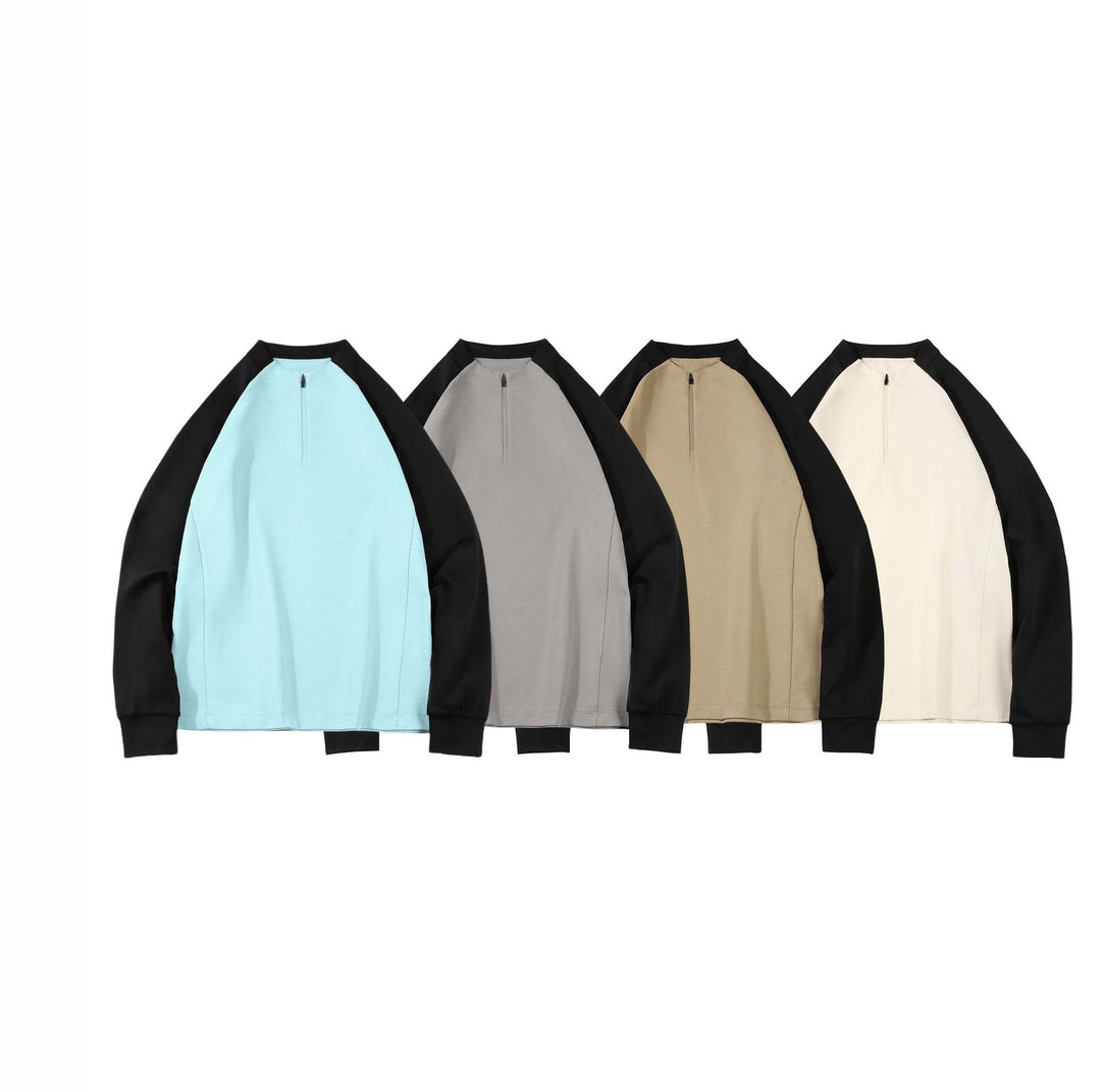 Herren Halbzip-Sweatshirt mit Raglanärmeln, Stehkragen und Kontrastärmeln Drune