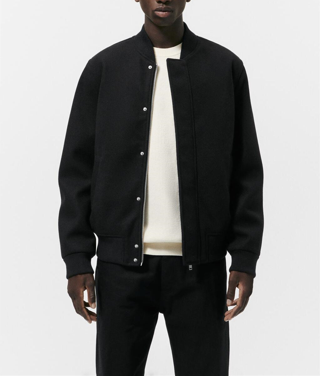 Herren Bomberjacke aus Wollmix im Boxy‑Cut mit verdeckter Druckknopfleiste und Rippbündchen Drune