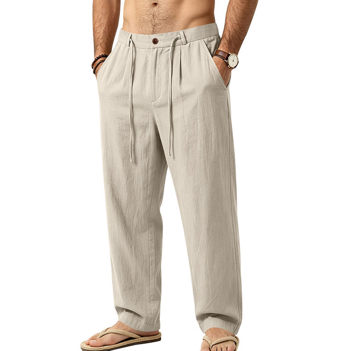 Herren Lässige Loungehose aus Leinenmischung mit Bundfalten und verdecktem Kordelzug Drune