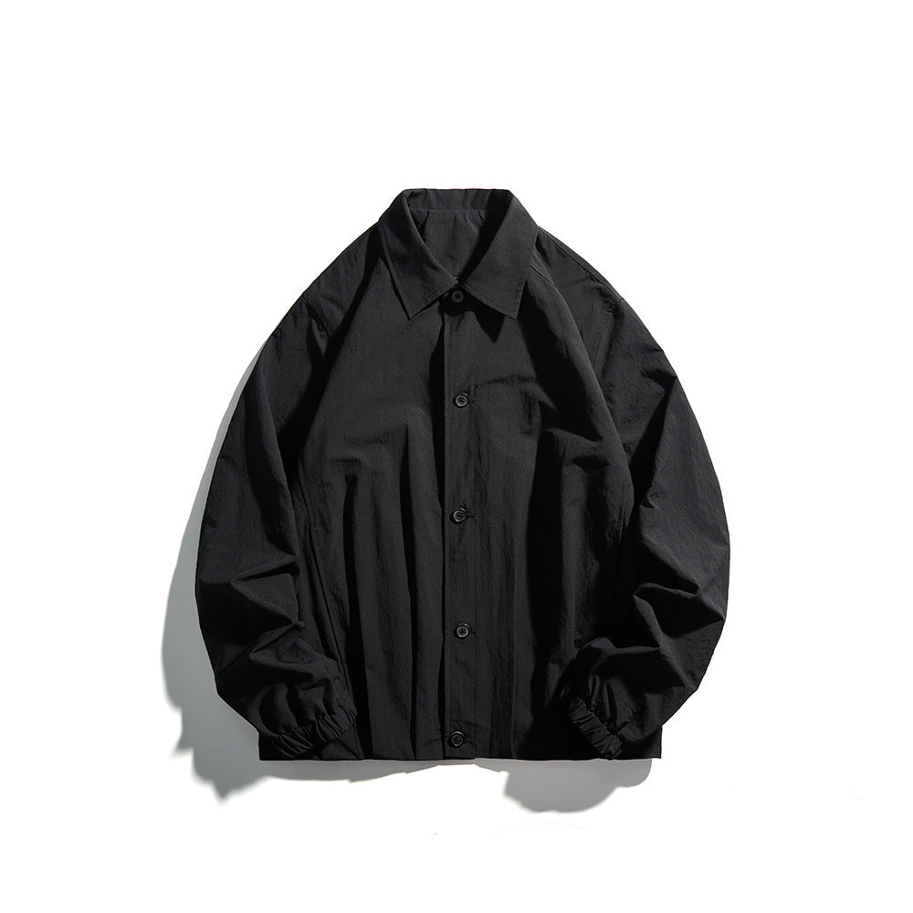 Unisex Leichte Hemdjacke im Boxy-Schnitt mit Holzknopfleiste und elastischen Bündchen Drune