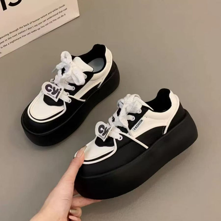 Damen modische Plateau Sneakers mit eleganten Ziernähten und dämpfender Sohle Drune