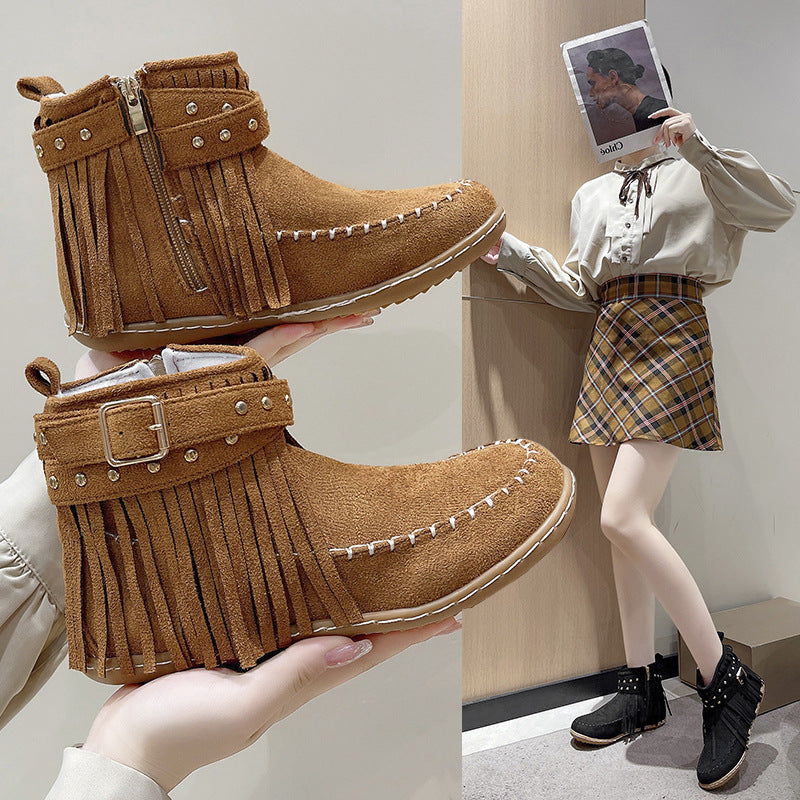 Damen modische Stiefeletten mit Fransen und Nieten Drune