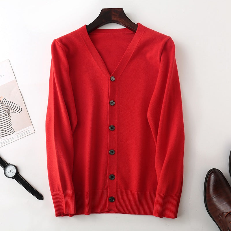 Herren Feiner V‑Ausschnitt-Cardigan aus leichtem Feinstrick mit geripptem Saum Drune