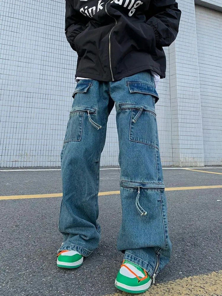 Herren Modische Cargo-Jeans mit Reißverschlüssen Drune