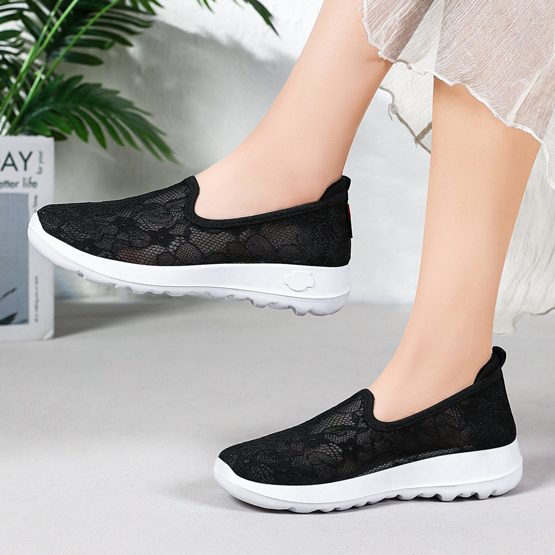 Damen Elegante und bequeme Slip-On Sneakers mit Spitzenoberfläche Drune