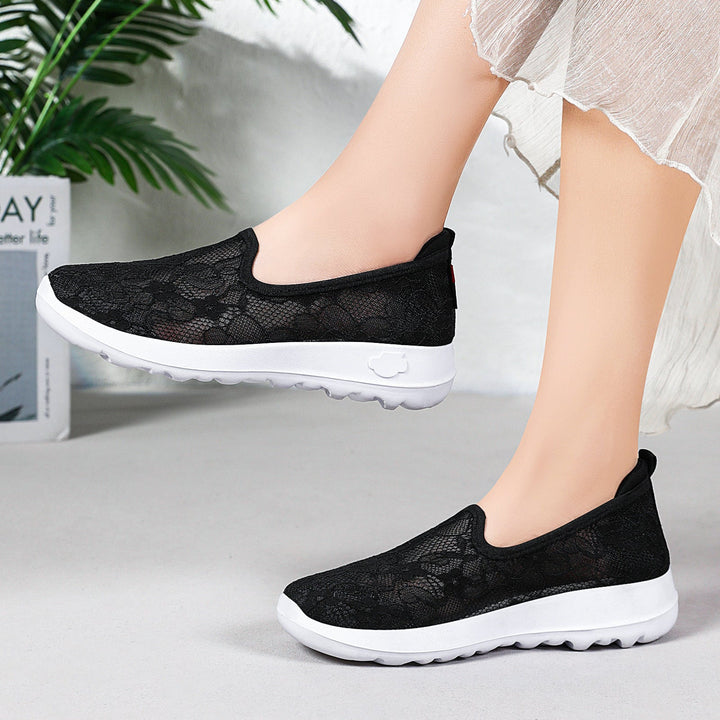 Damen Elegante und bequeme Slip-On Sneakers mit Spitzenoberfläche Drune