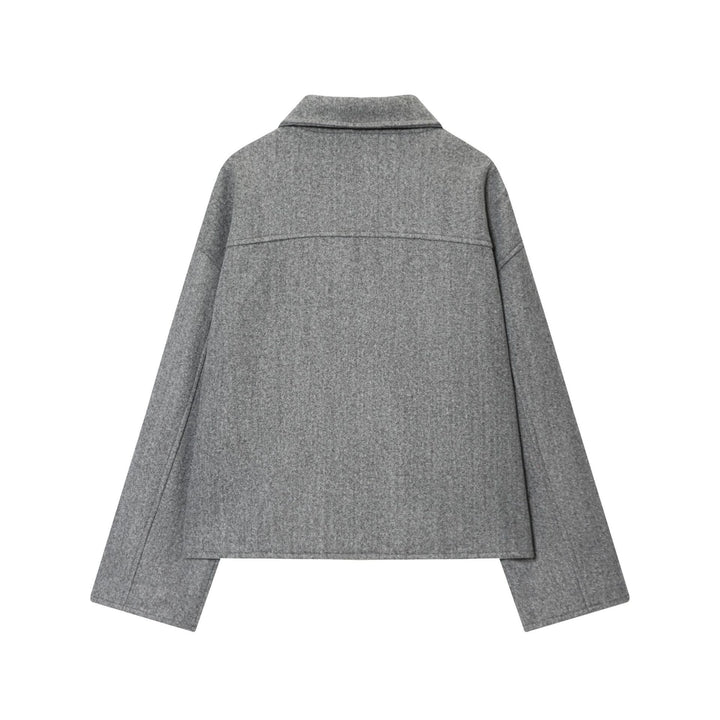 Damen nan kastige Wolljacke mit durchgehendem Reißverschluss, großen Pattentaschen und Hemdkragen Drune