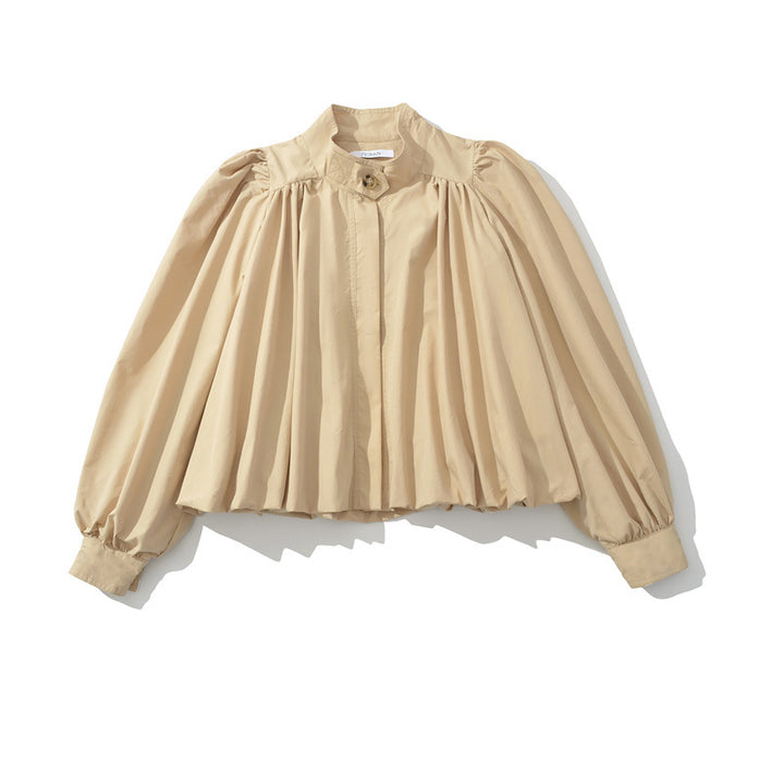 Damen modische Bluse mit eleganten Raffungen und tiefem Kragen Drune