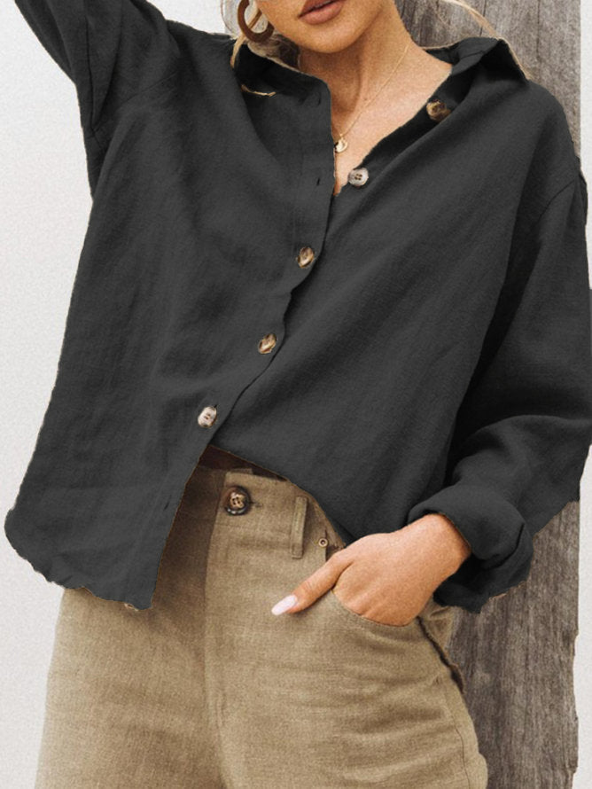 Damen lässige Leinenbluse mit Knopfleiste und weitem Schnitt Drune