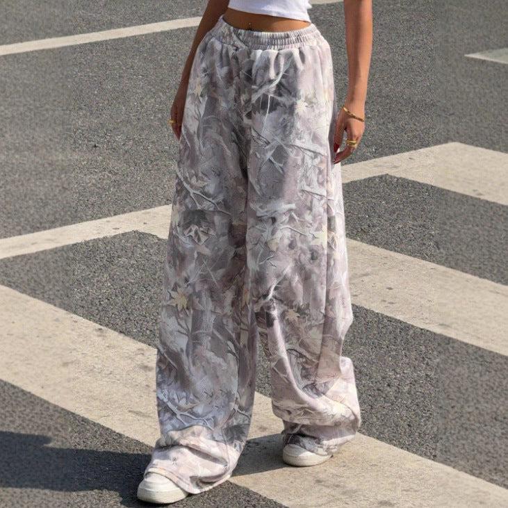 Damen nan weite Palazzo-Hose mit floralem Alloverprint und elastischem Bund Drune