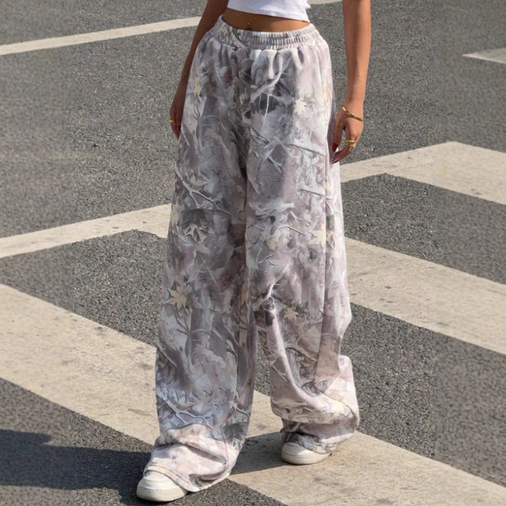 Damen nan weite Palazzo-Hose mit floralem Alloverprint und elastischem Bund Drune