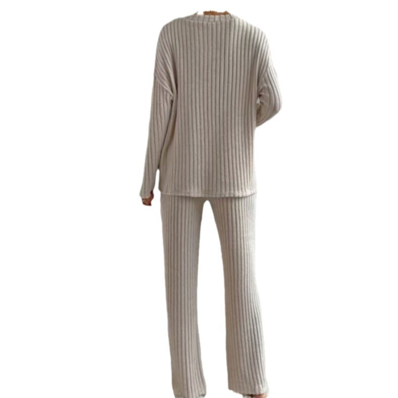 Damen Strickanzug mit modischem V-Ausschnitt und feinem Rippdesign Drune