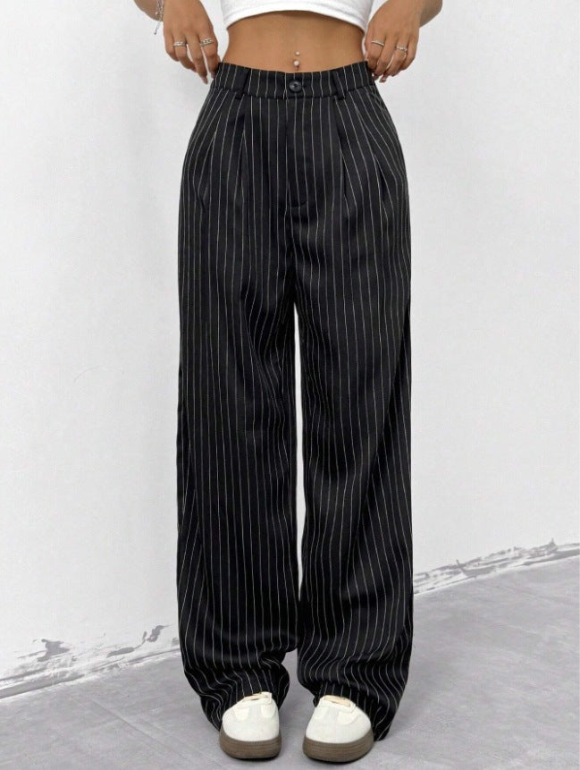 Damen Elegante und weite Stoffhose mit Streifenmuster Drune
